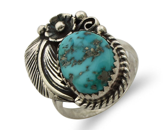 Navajo Ring 925 Silver Natural Blue Turquoise Native American Artist C.80's