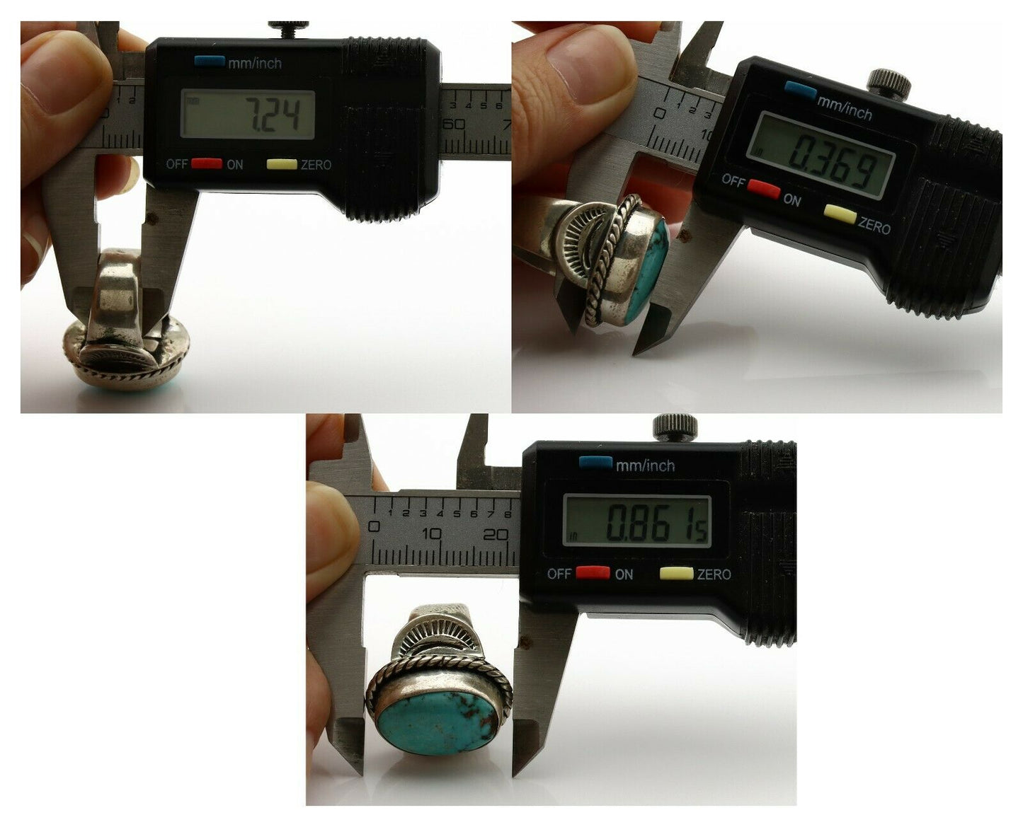 Navajo Ring .925 Silver Kingman Turquoise Artist Signed C Montoya C.80's