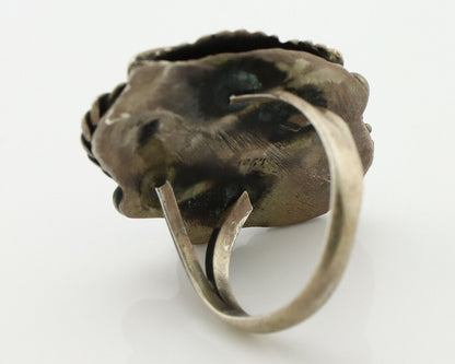Navajo Handmade Ring 925 Silver Turquiose & Coral Native American Artist C.80's