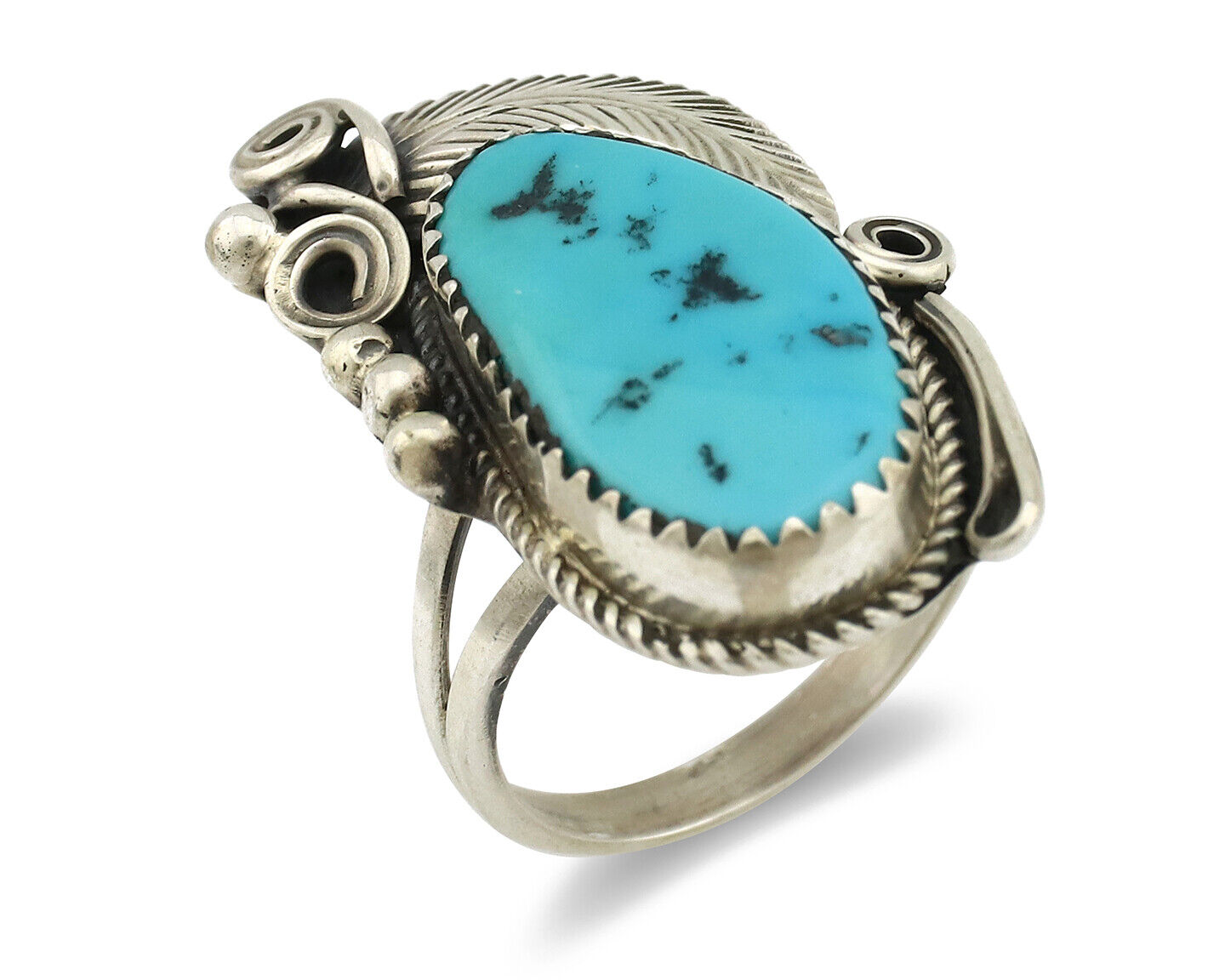 Navajo Ring 925 Silver Sleeping Beauty Turquoise Artist Signed Morris C.80's