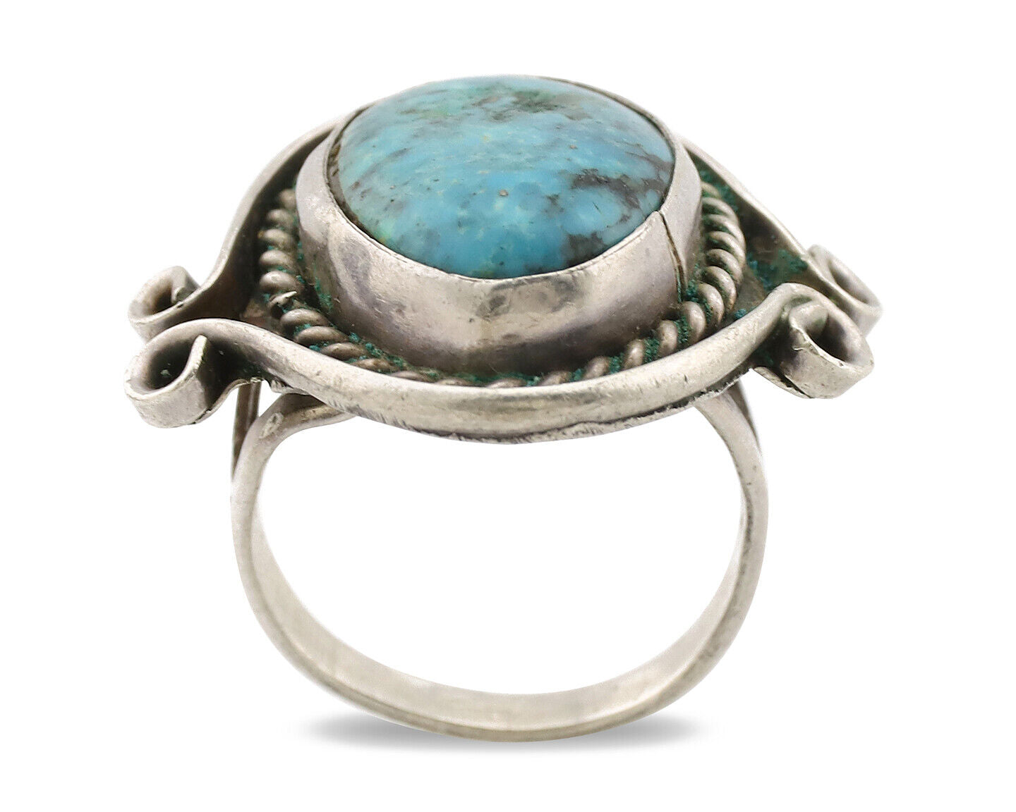 Navajo Ring .925 Silver Blue Gem Turquoise Native American Artist C.1980's