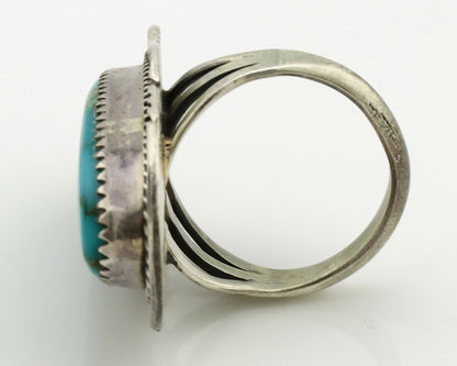 Navajo Ring .925 Silver Blue Turquoise Artist Signed M Begay C.1980's