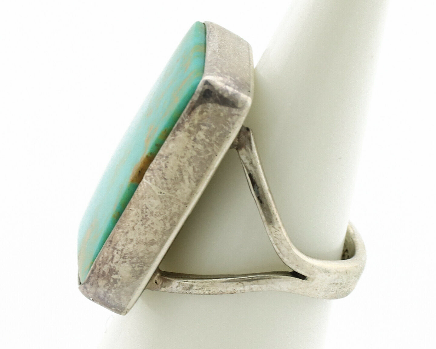 Navajo Ring .925 Silver Kingman Turquoise Artist Signed Gecko C.80's