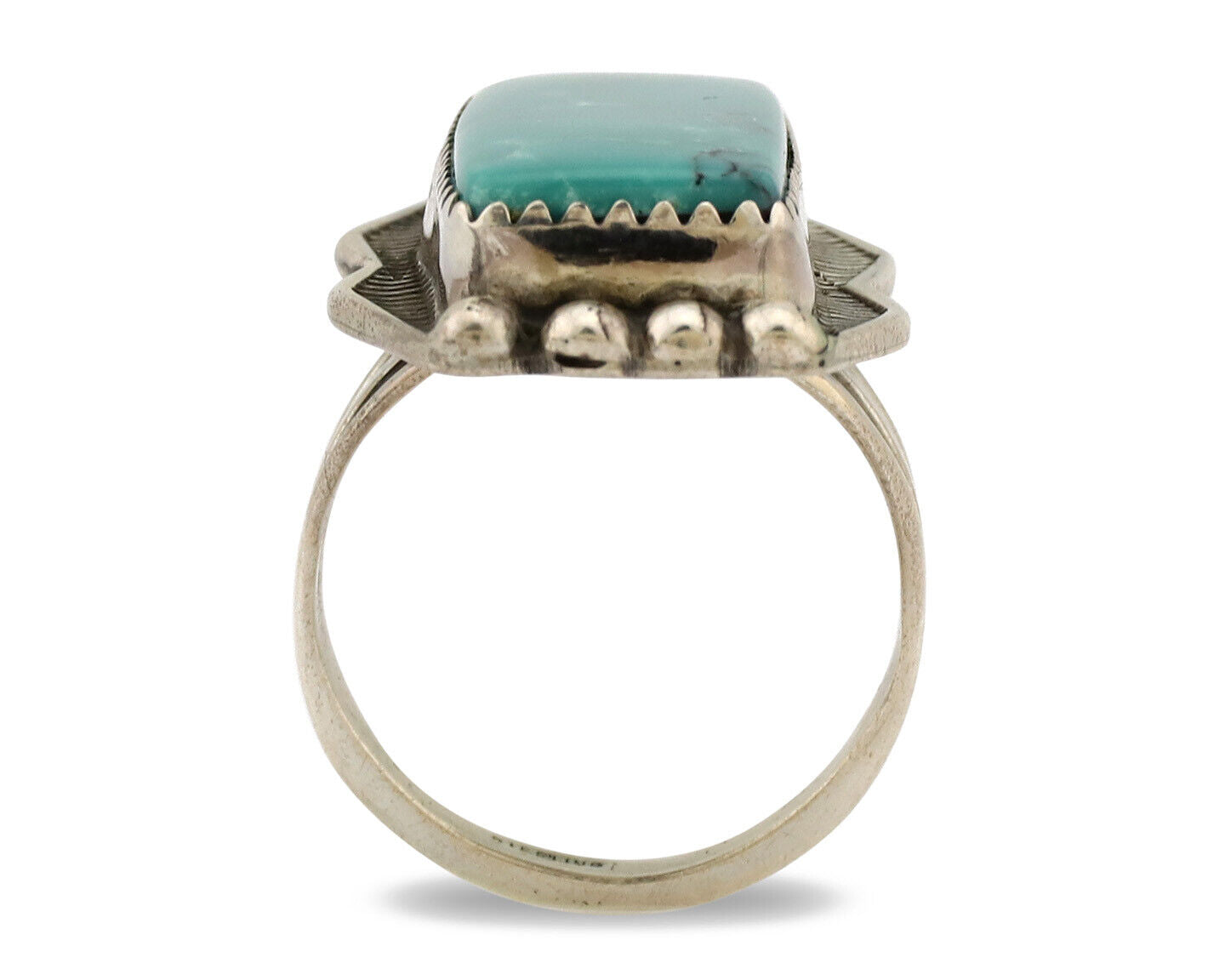 Navajo Ring .925 Silver Natural Blue Turquoise Artist Signed S C.80's