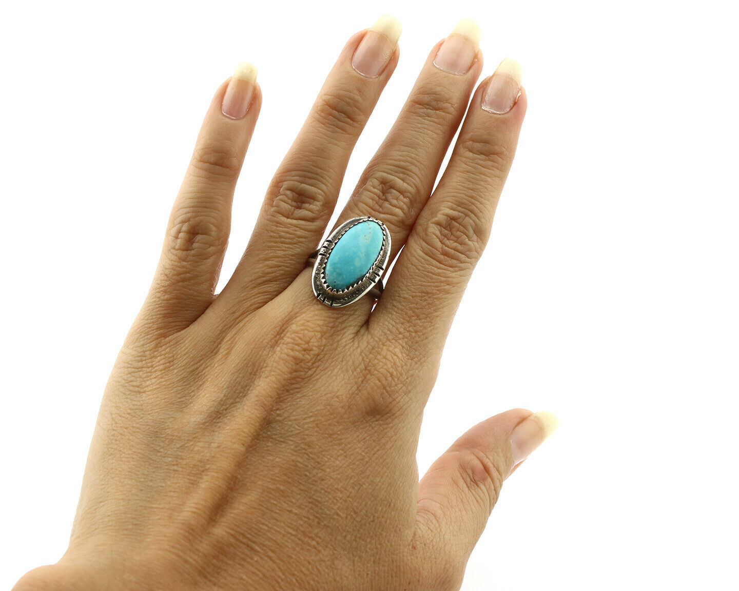 Navajo Ring .925 Silver Blue Turquoise Native American Artist Handmade C.80's
