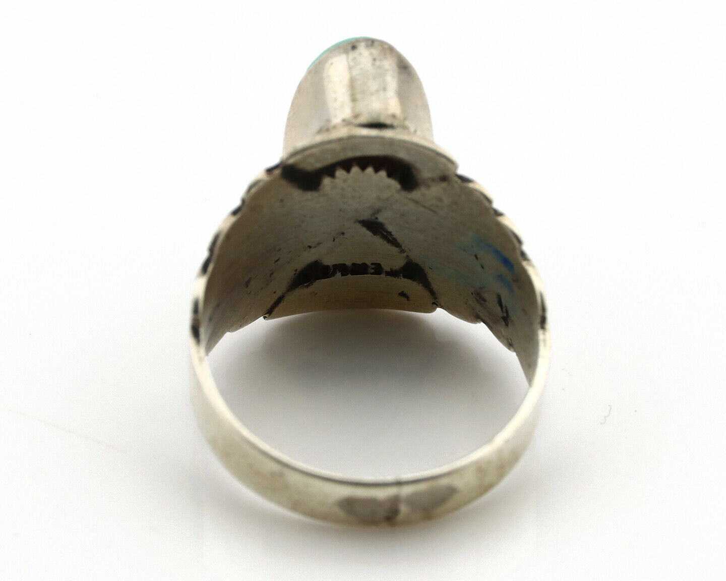 Navajo Ring .925 Silver Kingman Turquoise Artist Signed Apache C.80's