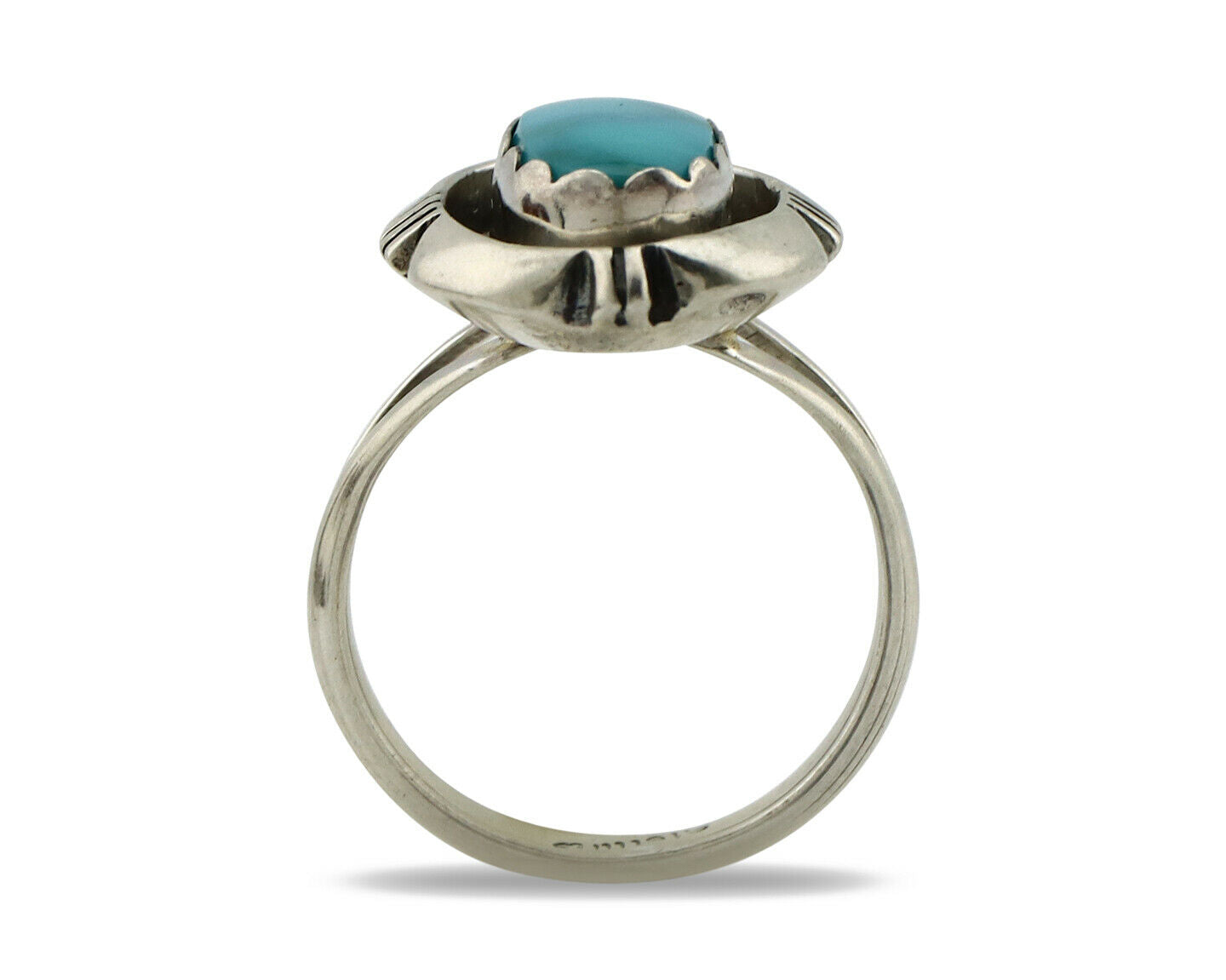 Navajo Ring .925 Silver Blue Gem Turquoise Handmade Native American Artist C80s