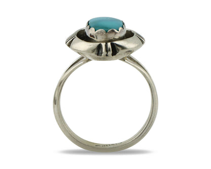 Navajo Ring .925 Silver Blue Gem Turquoise Handmade Native American Artist C80s