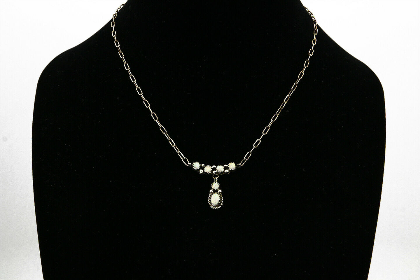 C.1990's Navajo Mae Bia Opal .925 Silver 5 Stone Necklace