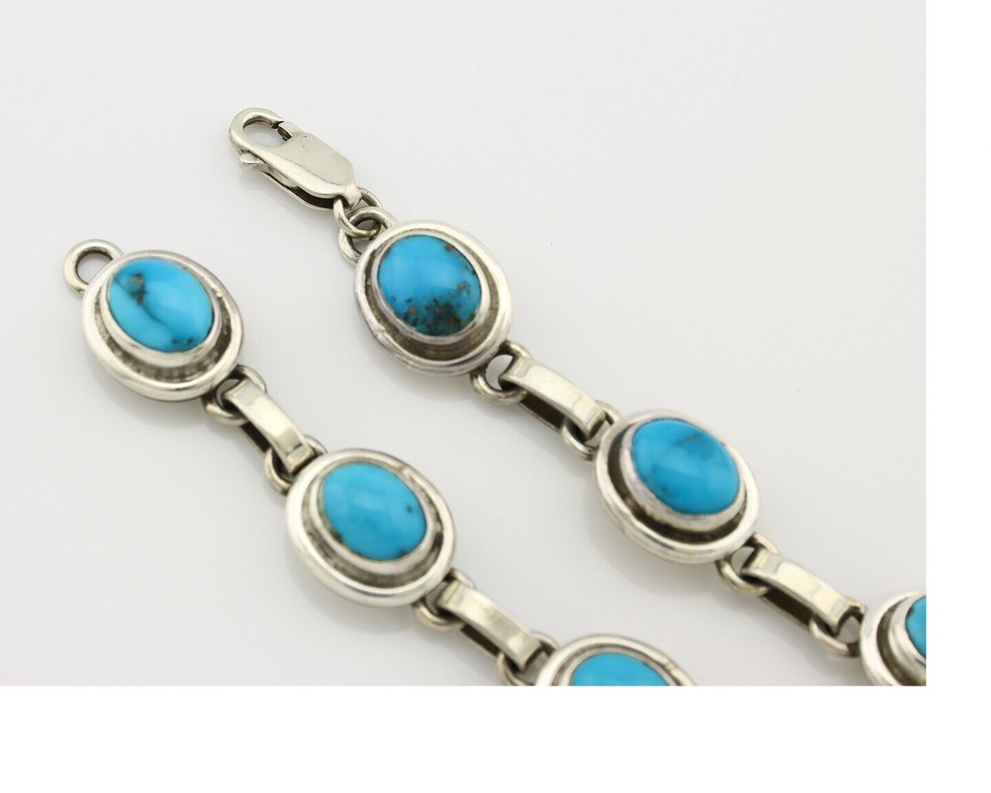Navajo Link Bracelet .925 Silver Blue Turquoise Native American Artist C.80's