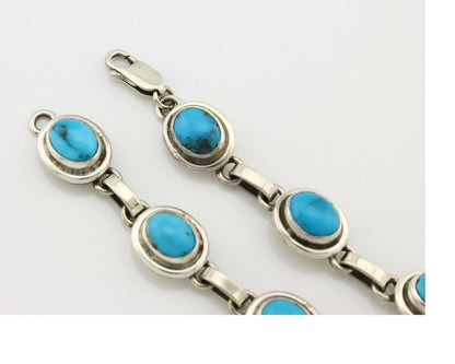 Navajo Link Bracelet .925 Silver Blue Turquoise Native American Artist C.80's