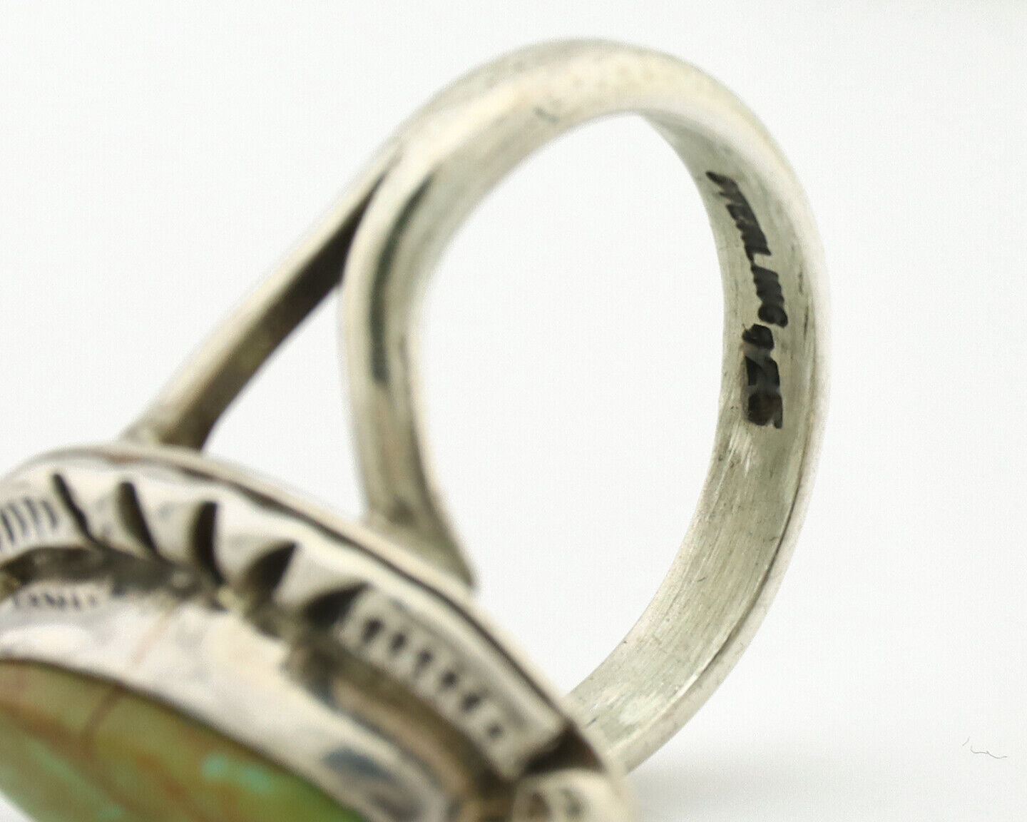 Navajo Ring .925 Silver Kingman Turquoise Artist Signed Gecko C.80's