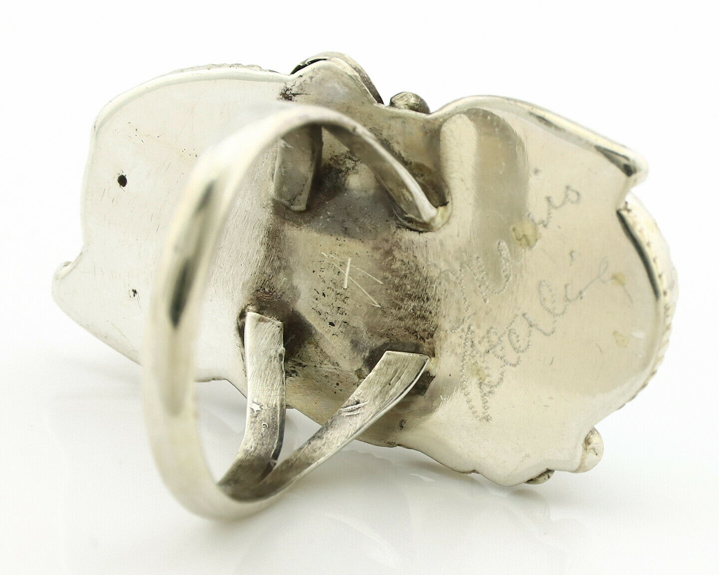 Navajo Ring .925 Silver Turquoise & Coral Artist Signed Justin Morris C.1980's