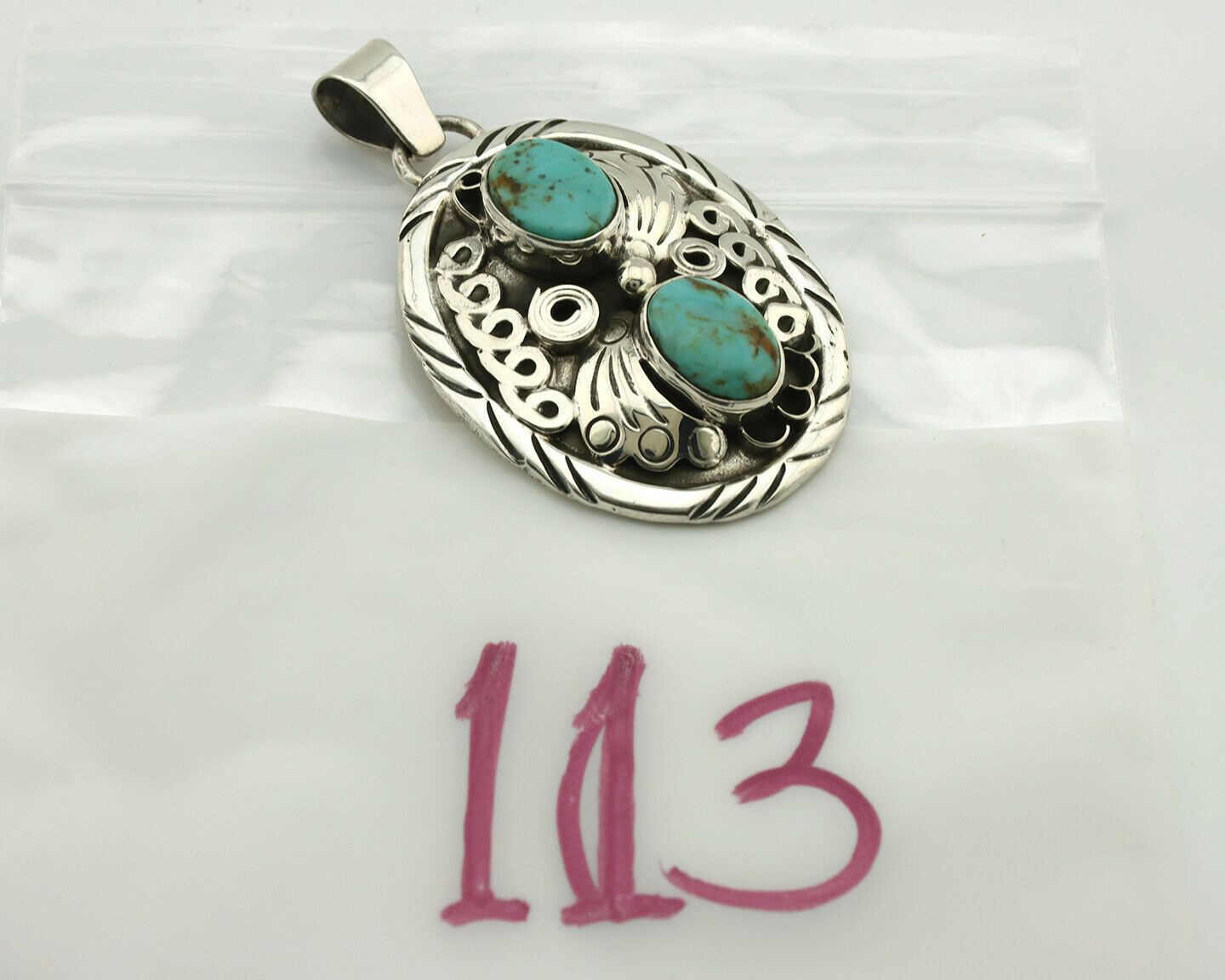 Navajo Necklace .925 Silver Kingman Turquoise Native American C.80's