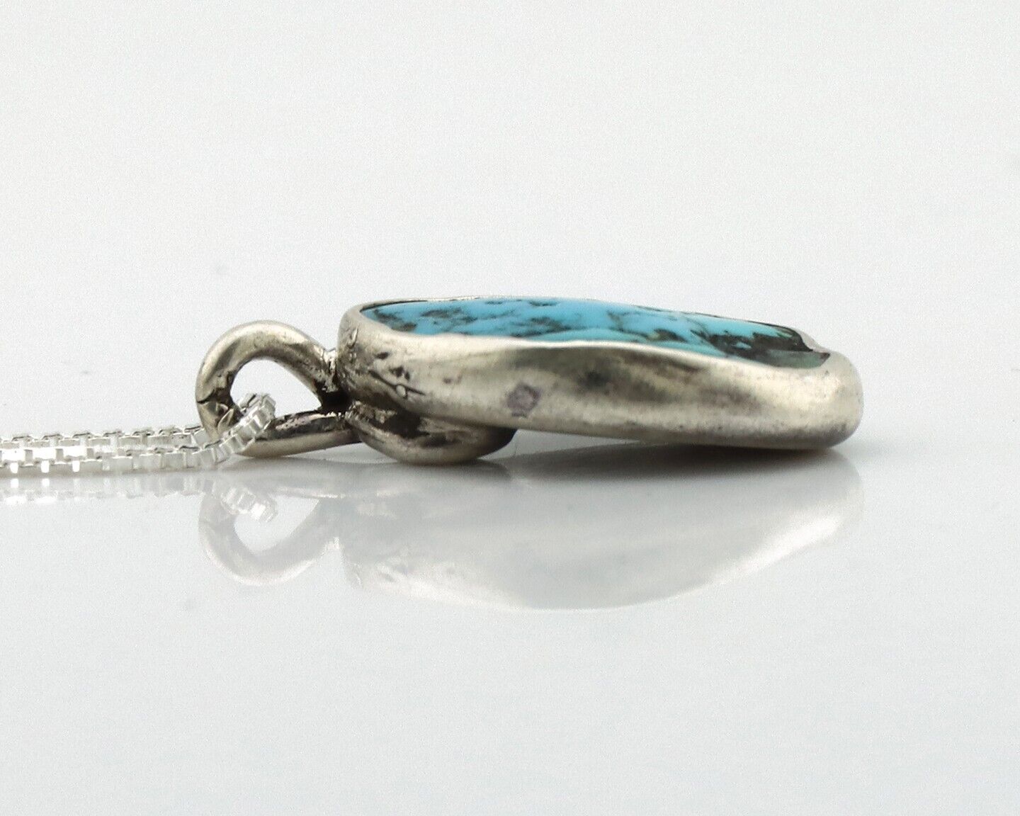 Navajo Handmade Necklace 925 Silver Blue Turquoise Native Artist C.80's