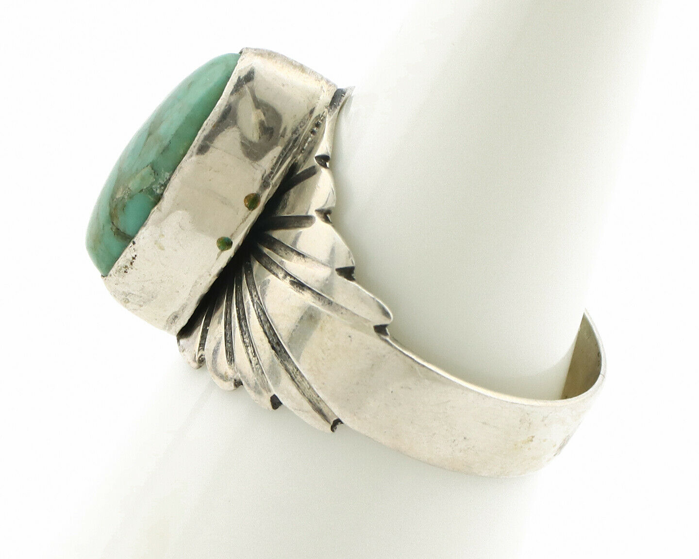 Navajo Ring .925 Silver Kingman Turquoise Artist Signed Apache C.80's