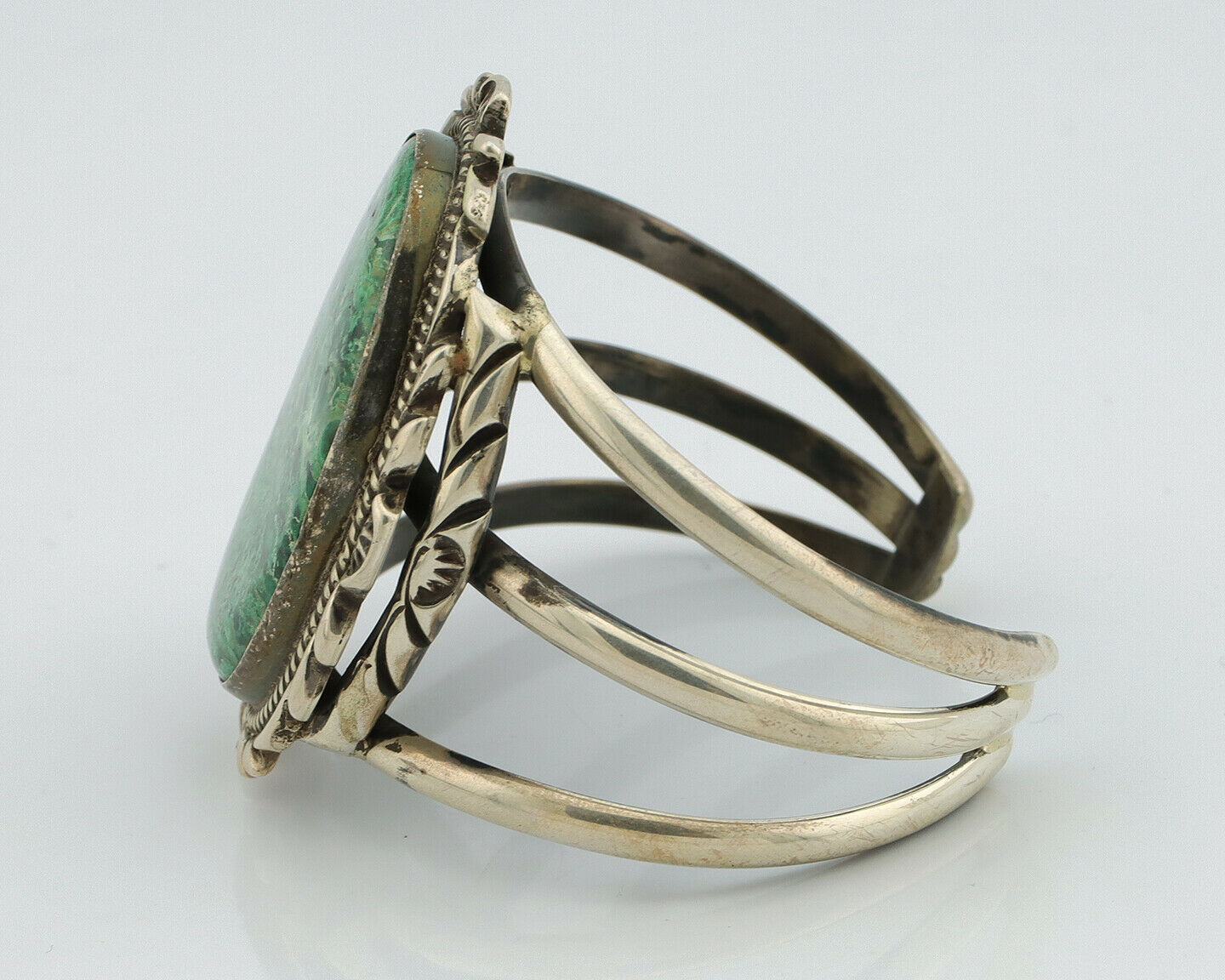 Navajo Bracelet 925 Silver Gem Grade Natural Azurite Native American Artist C80s