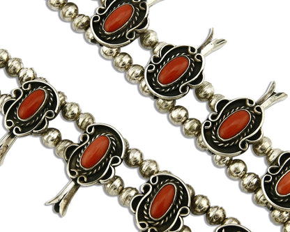 Woman's Navajo Squash Necklace .925 Silver Red Coral C.80's