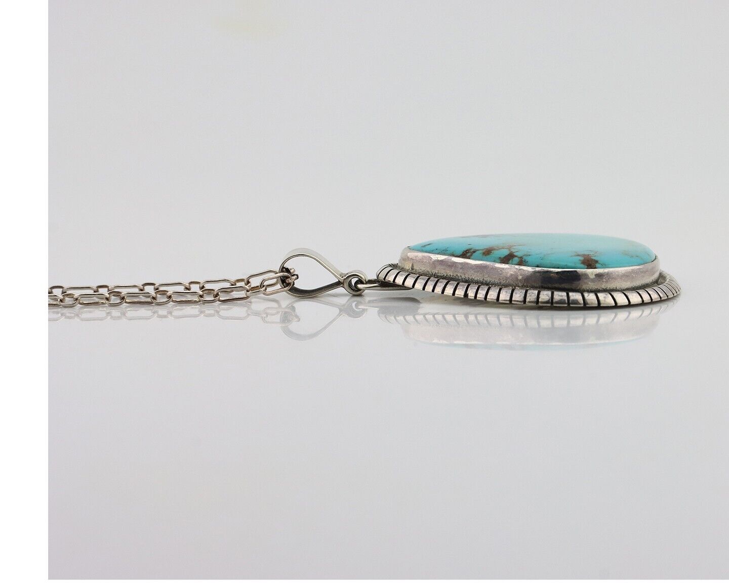 Navajo Necklace 925 Silver Natural Whole Slab Turquoise Signed Pictograph C.80's