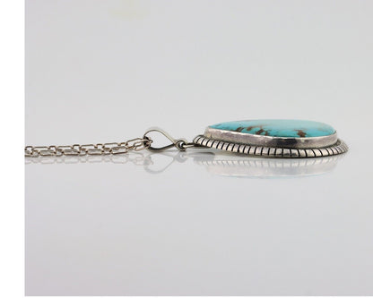 Navajo Necklace 925 Silver Natural Whole Slab Turquoise Signed Pictograph C.80's