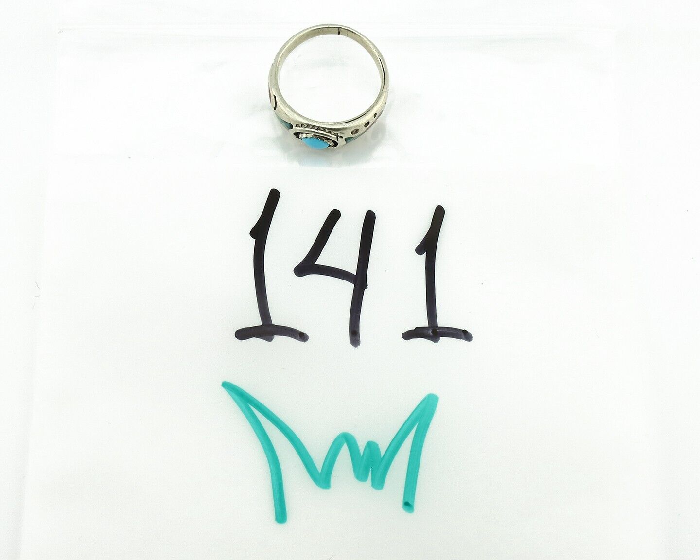 Navajo Handmade Ring 925 Silver Blue Turquoise & Coral Native American C.80's