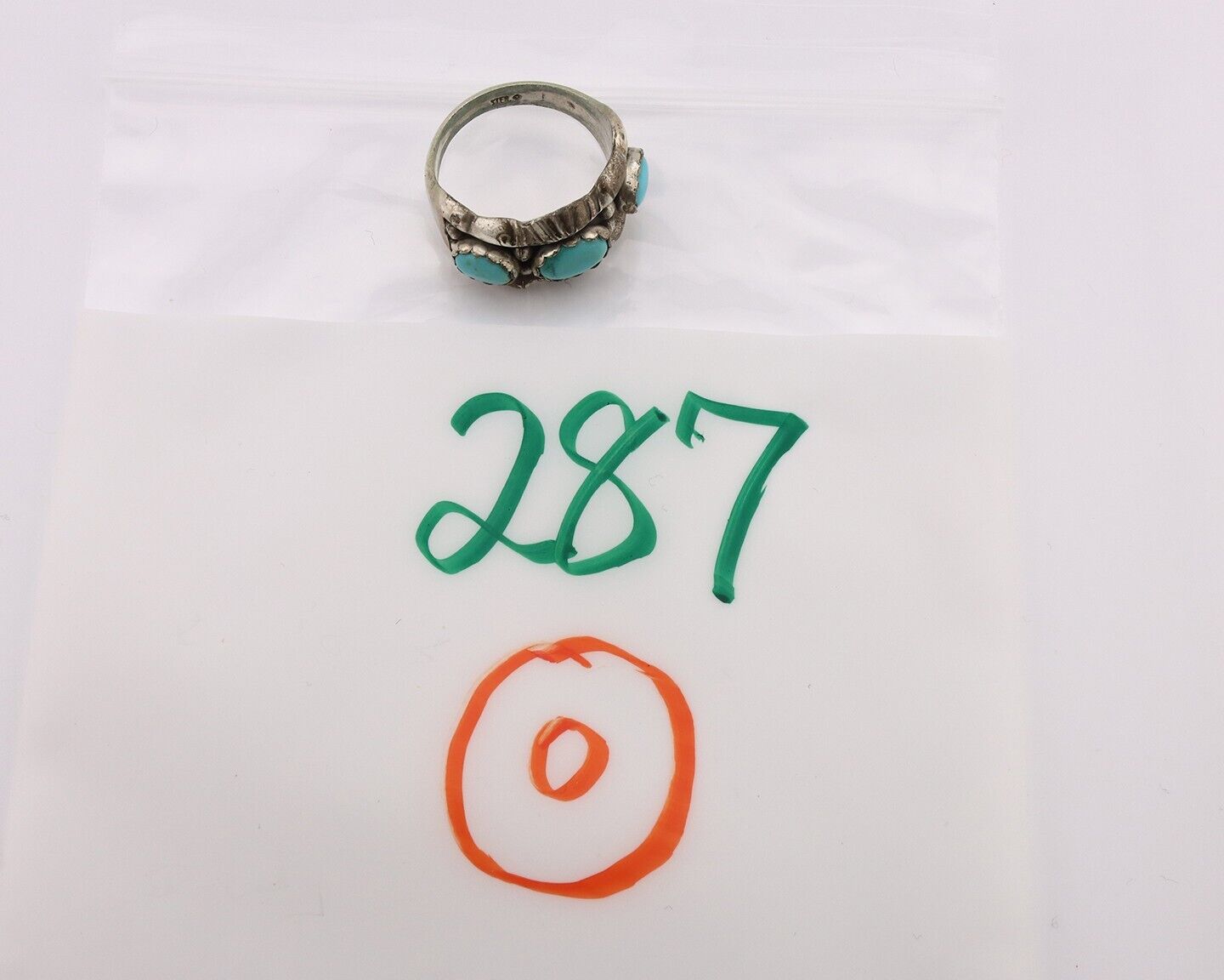 Navajo Ring .925 Silver Natural Blue Turquoise Artist Signed Sun Bell C.80's
