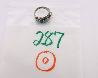 Navajo Ring .925 Silver Natural Blue Turquoise Artist Signed Sun Bell C.80's