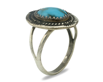 Navajo Ring .925 Silver Natural Blue Turquoise Native American Artist C.80's