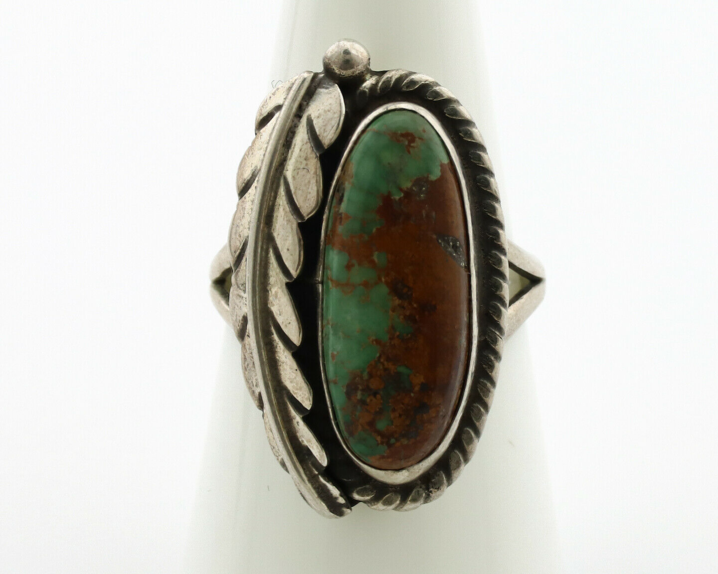 Navajo Ring .925 Silver Manassas Turquoise Signed Native Artist C.80's