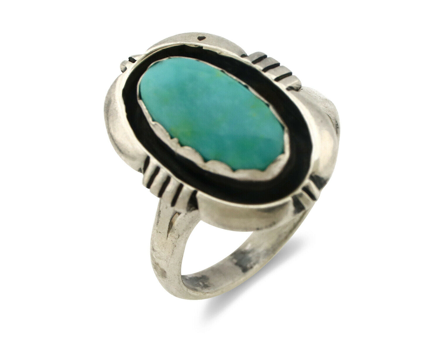 Navajo Ring .925 Silver Kingman Turquoise Handmade Native American Artist C.80's