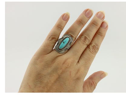 Navajo Ring .925 Silver Manassas Turquoise Native American Artist C.80's