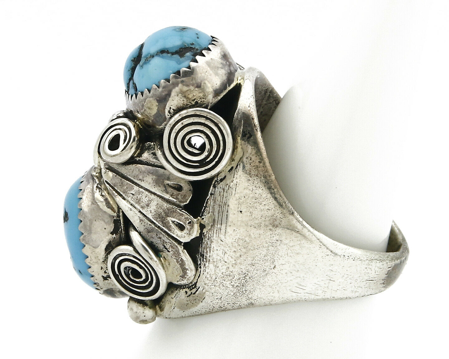 Zuni Ring .925 SOLID Silver Sleeping Beauty Turquoise Signed BC C.1980's