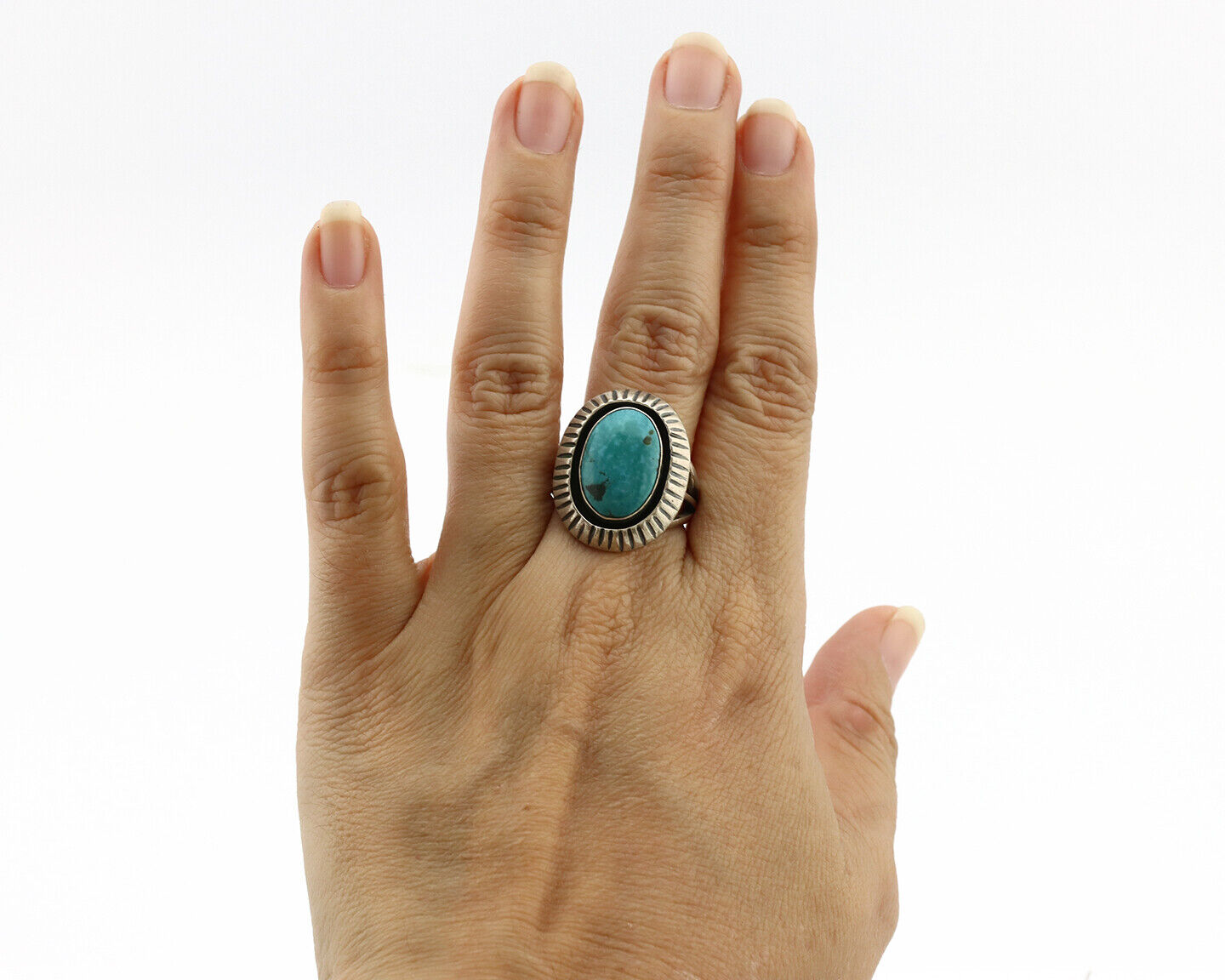 Navajo Ring .925 Silver Blue Southwest Turquoise Signed WR C.80's