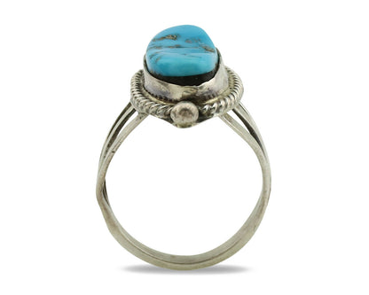 Navajo Ring .925 Silver Morenci Turquoise Artist Signed S King C.1980's