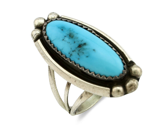 Navajo Ring .925 Silver Natural Blue Turquoise Native Artist SC C.80's