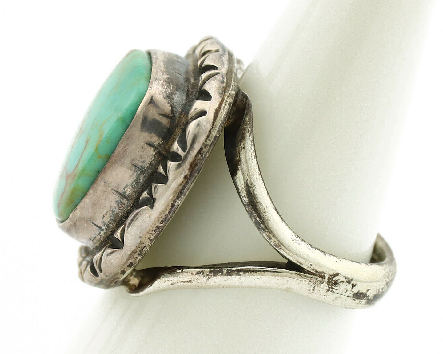 Navajo Ring .925 Silver Kingman Turquoise Artist Signed Gecko C.1980's
