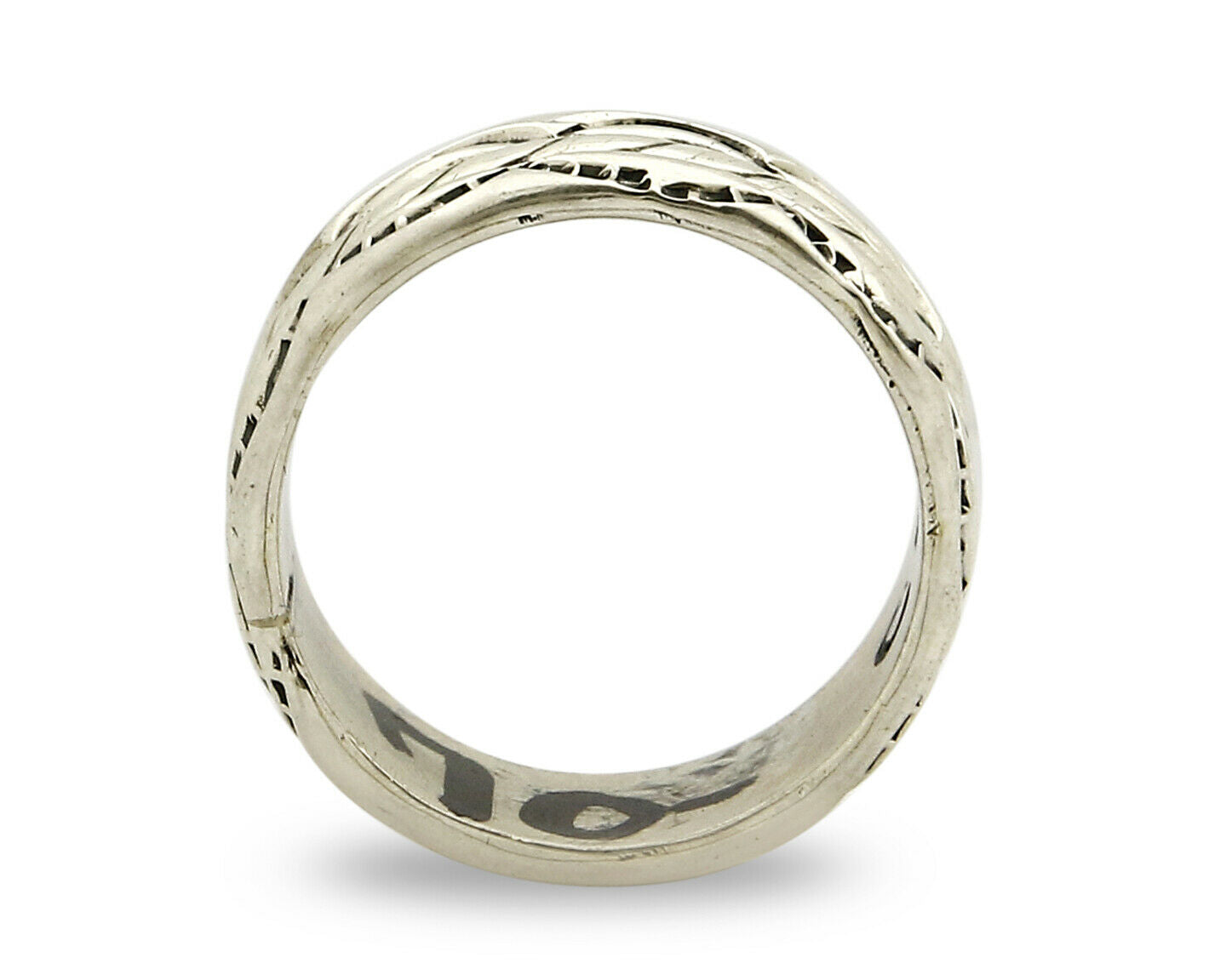 Navajo Ring .925 Silver Handmade Hand Stamped 3 Row Rope Band C.1980's Size 8.0