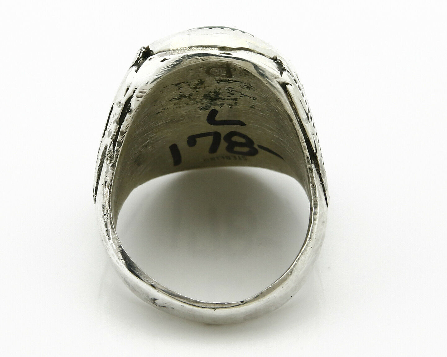 Navajo Ring .925 Silver Natural Malachite Signed Artist P Handmade C.80's