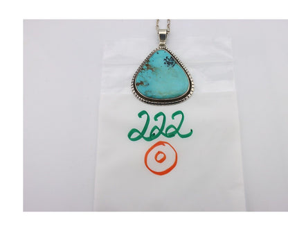 Navajo Necklace 925 Silver Natural Whole Slab Turquoise Signed Pictograph C.80's