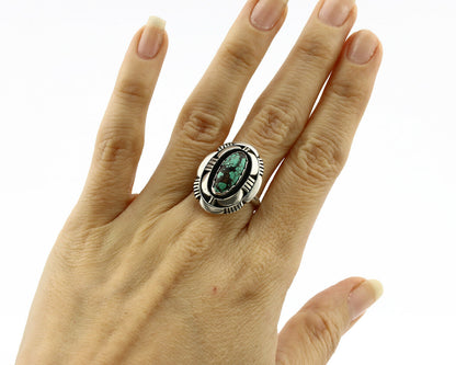 Navajo Ring .925 Silver Spiderweb Turquoise Artist Signed L. M. Nez C80s