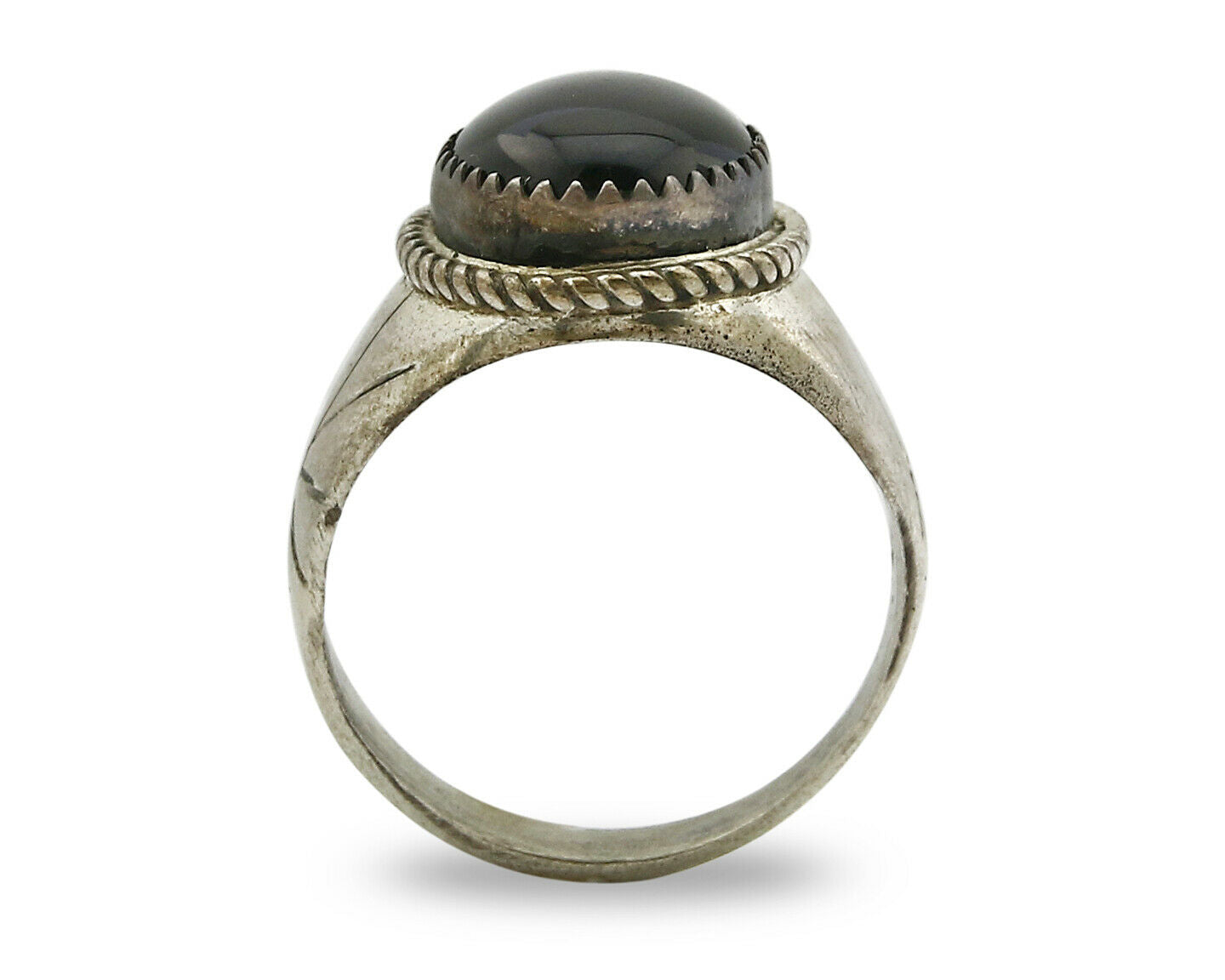 Women's Navajo Ring .925 SOLID Silver Hand Stamped Black Onyx Circa 1980's