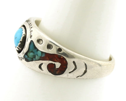 Navajo Handmade Ring 925 Silver Blue Turquoise & Coral Native American C.80's