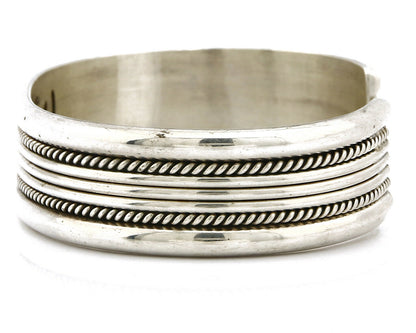 Women's Navajo Bracelet .925 Silver Hand Stamped Cuff Signed TAHE C.1980's