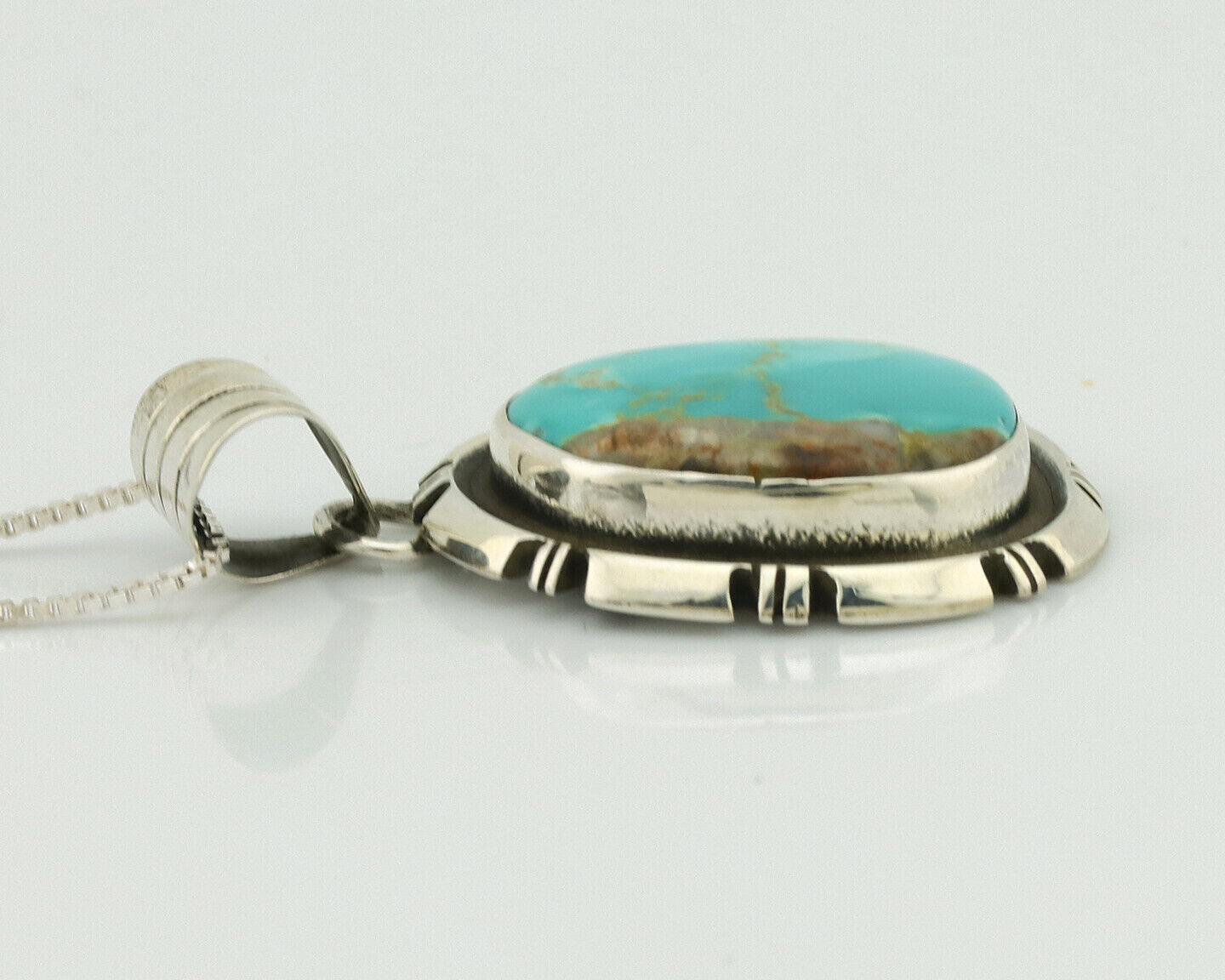 Navajo Necklace .925 Silver Kingman Turquoise Native American Artist C.1980's