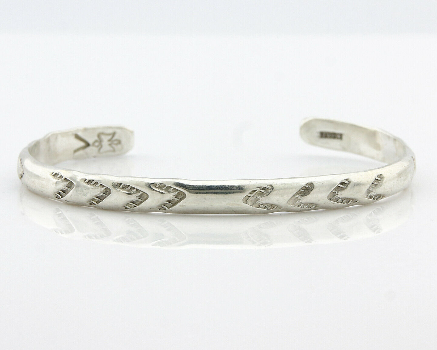 Navajo Bracelet .925 Silver Hand Stamped Arrow Head Artist I Montoya C.80's