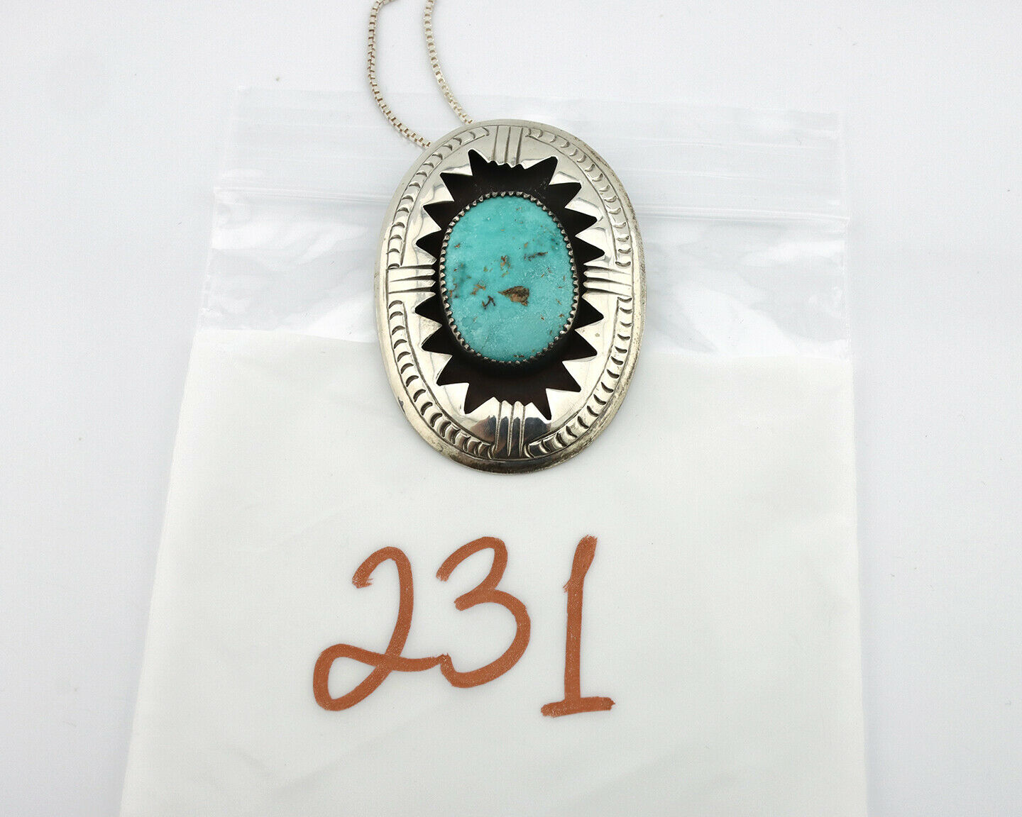 Navajo Pendant .925 Silver Blue Turquoise Native American C.80's