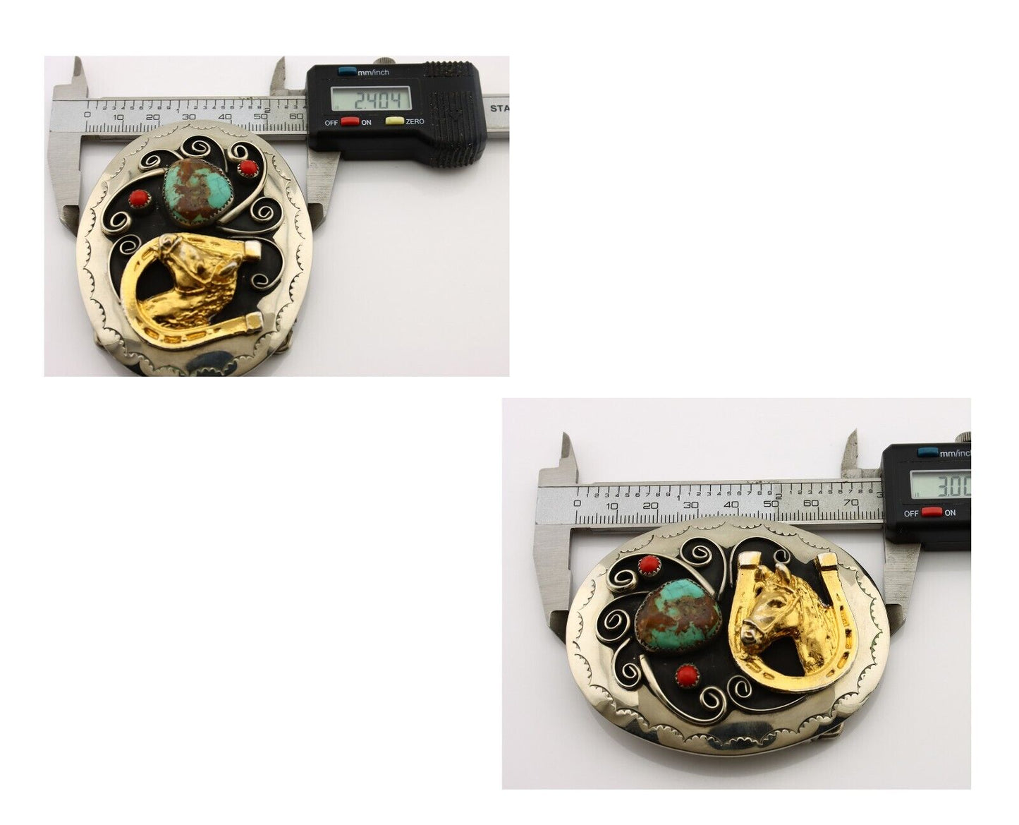 Navajo Eagle Head Belt Buckle .999 Nickle Turquoise & Coral Native Artist C80s