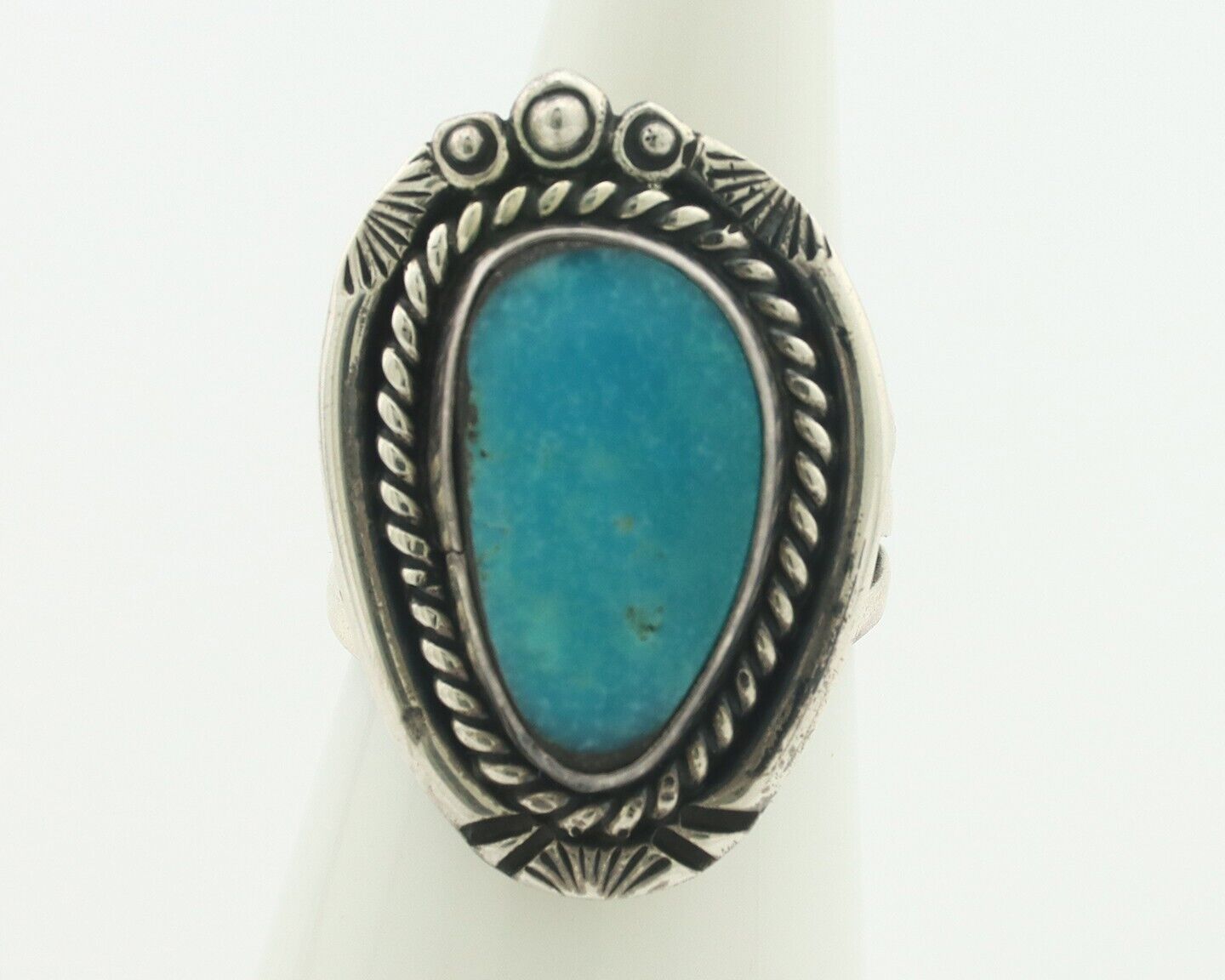 Navajo Ring .925 Silver Natural Blue Turquoise Native American Artist C.80's