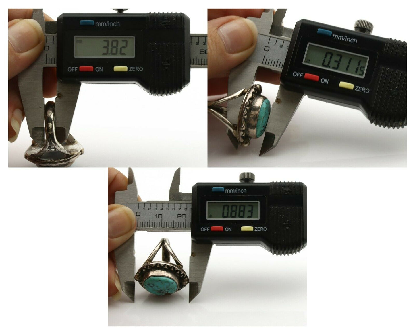 Navajo Ring .925 Silver Blue Turquoise Artist Signed Gecko C.1980's