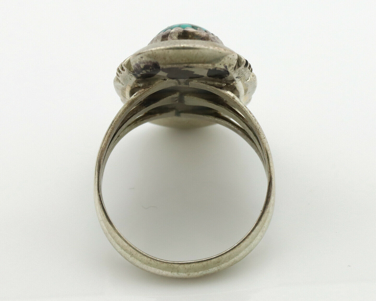 Navajo Ring .925 Silver Kingman Turquoise Native American Artist C.1980's